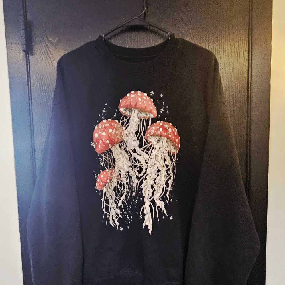 Black Sweatshirt with Mushroom Jellyfish Design